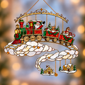 Santa Christmas Train on the Clouds Holographic Acrylic Suncatcher
