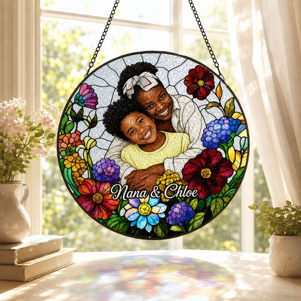 Personalized Wildflower Photo Stained Glass Suncatcher