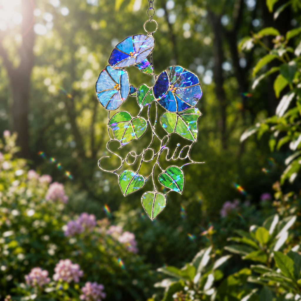 Personalized Blue Morning Glory Holographic Acrylic Suncatcher