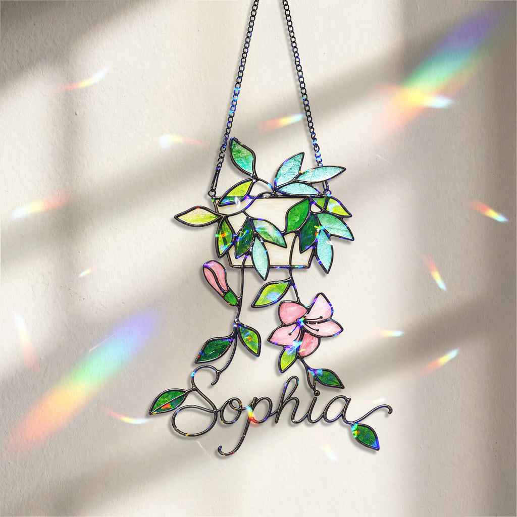 Personalized Hanging Planter Flower Holographic Acrylic Suncatcher