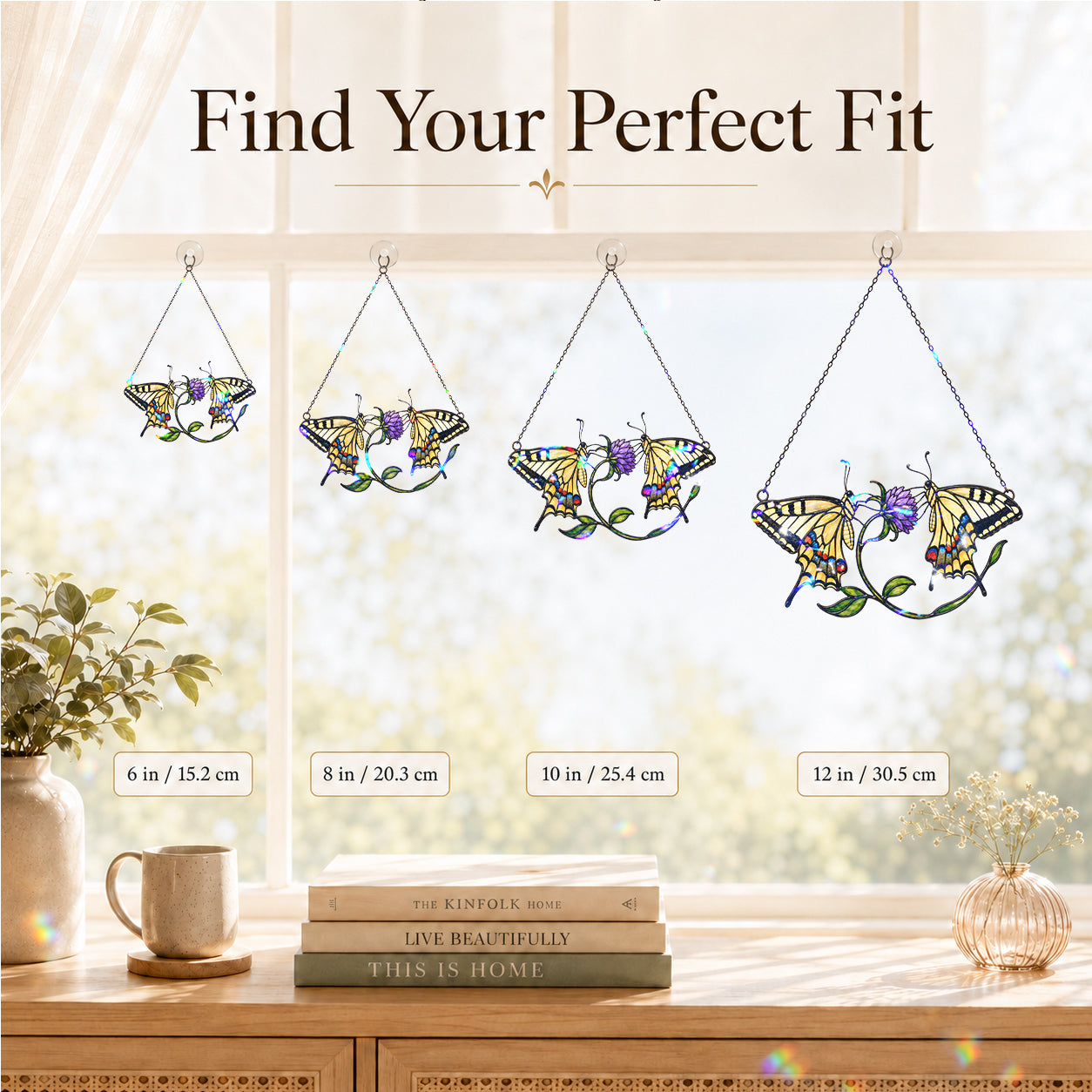 Twin Swallowtail Butterflies & Purple Clover Holographic Acrylic Suncatcher