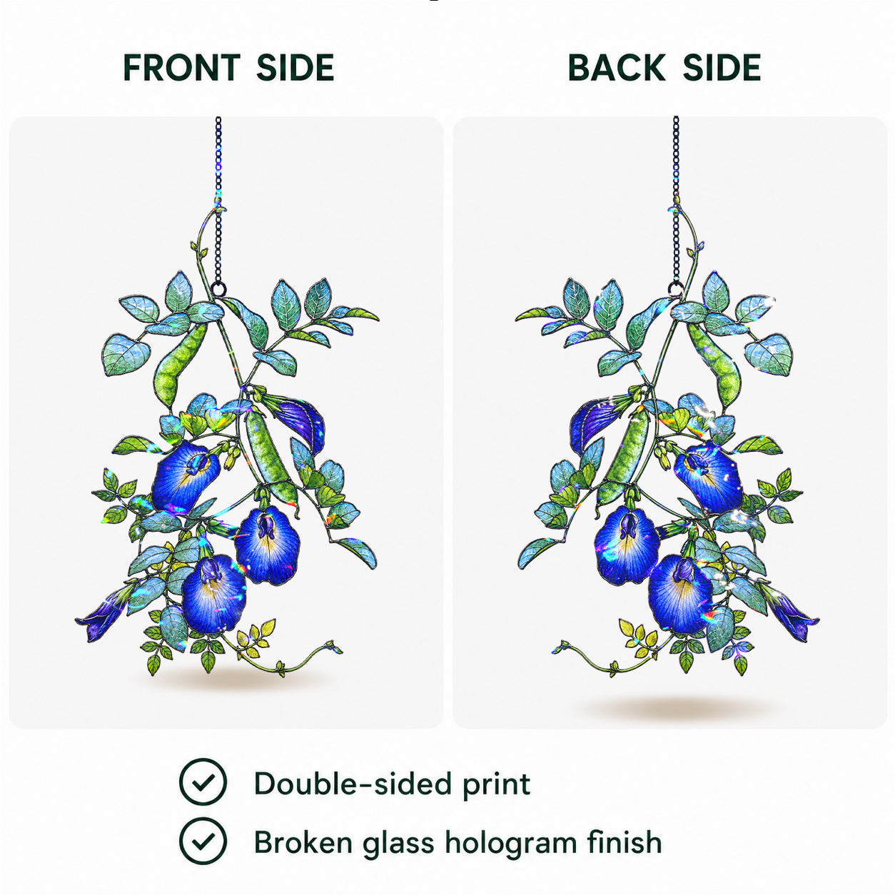 Blue Butterfly Pea Flower Vine Holographic Acrylic Suncatcher