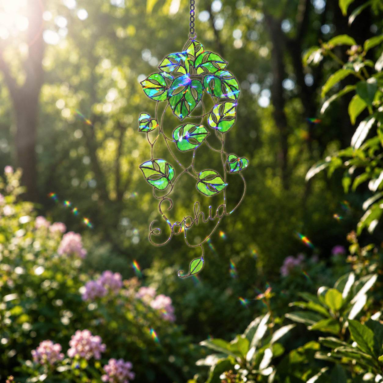 Personalized Monstera Trailing Vine Holographic Acrylic Suncatcher