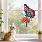 Orange & Blue Butterfly with Marigold Holographic Acrylic Suncatcher