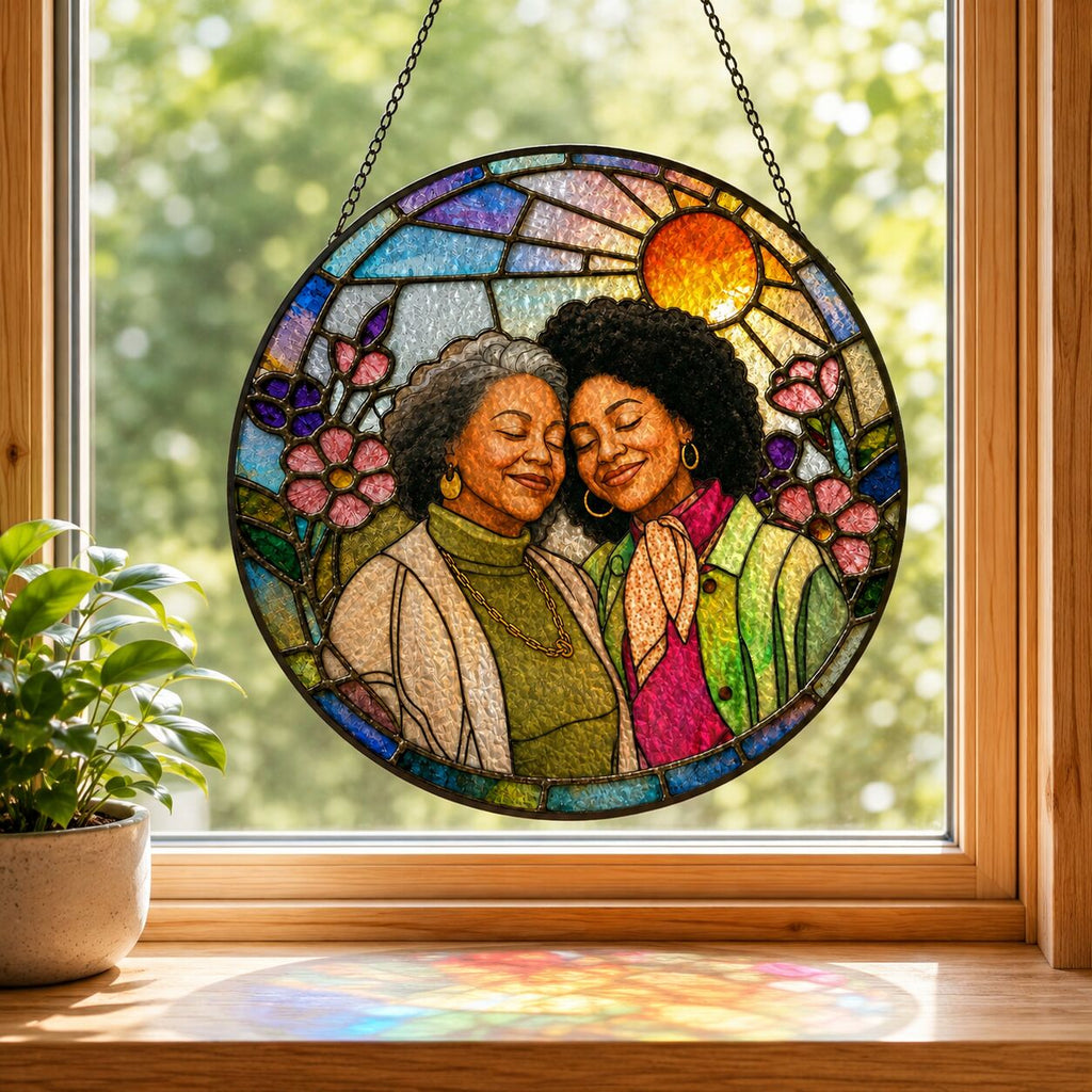 Personalized Blossom Sunrise Photo Stained Glass Suncatcher