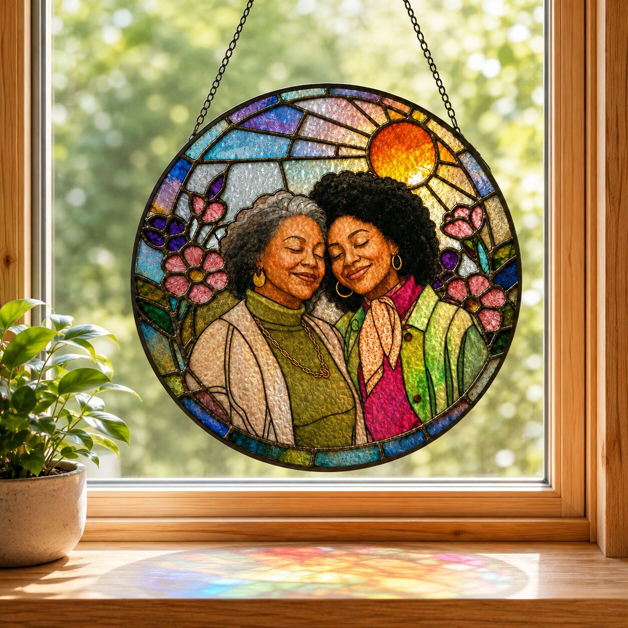 Personalized Blossom Sunrise Photo Stained Glass Suncatcher