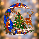 Personalized Woodland Christmas Cardinal Pair Crescent Moon Holographic Acrylic Suncatcher