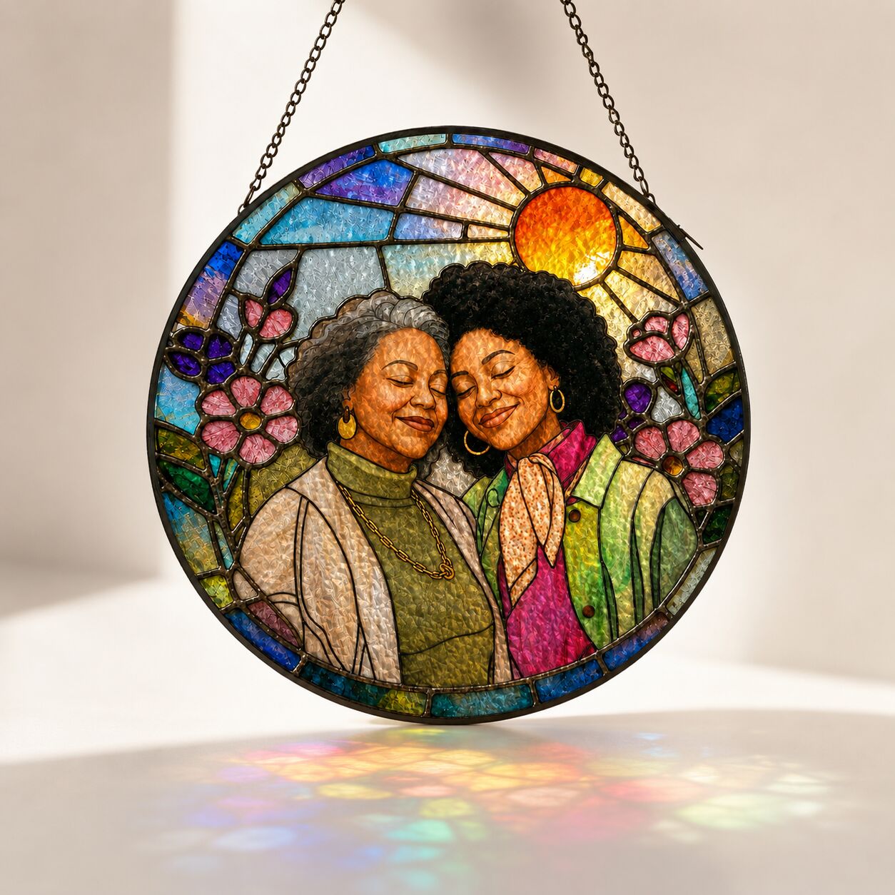 Personalized Blossom Sunrise Photo Stained Glass Suncatcher