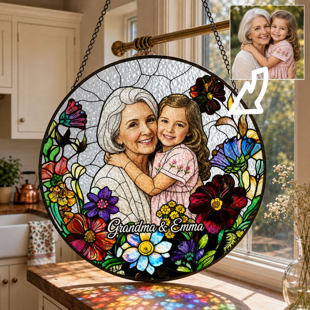 Personalized Wildflower Photo Stained Glass Suncatcher