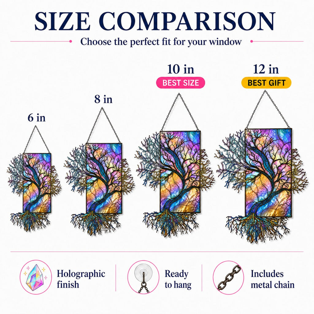 Iridescent Tree of Life Holographic Acrylic Suncatcher