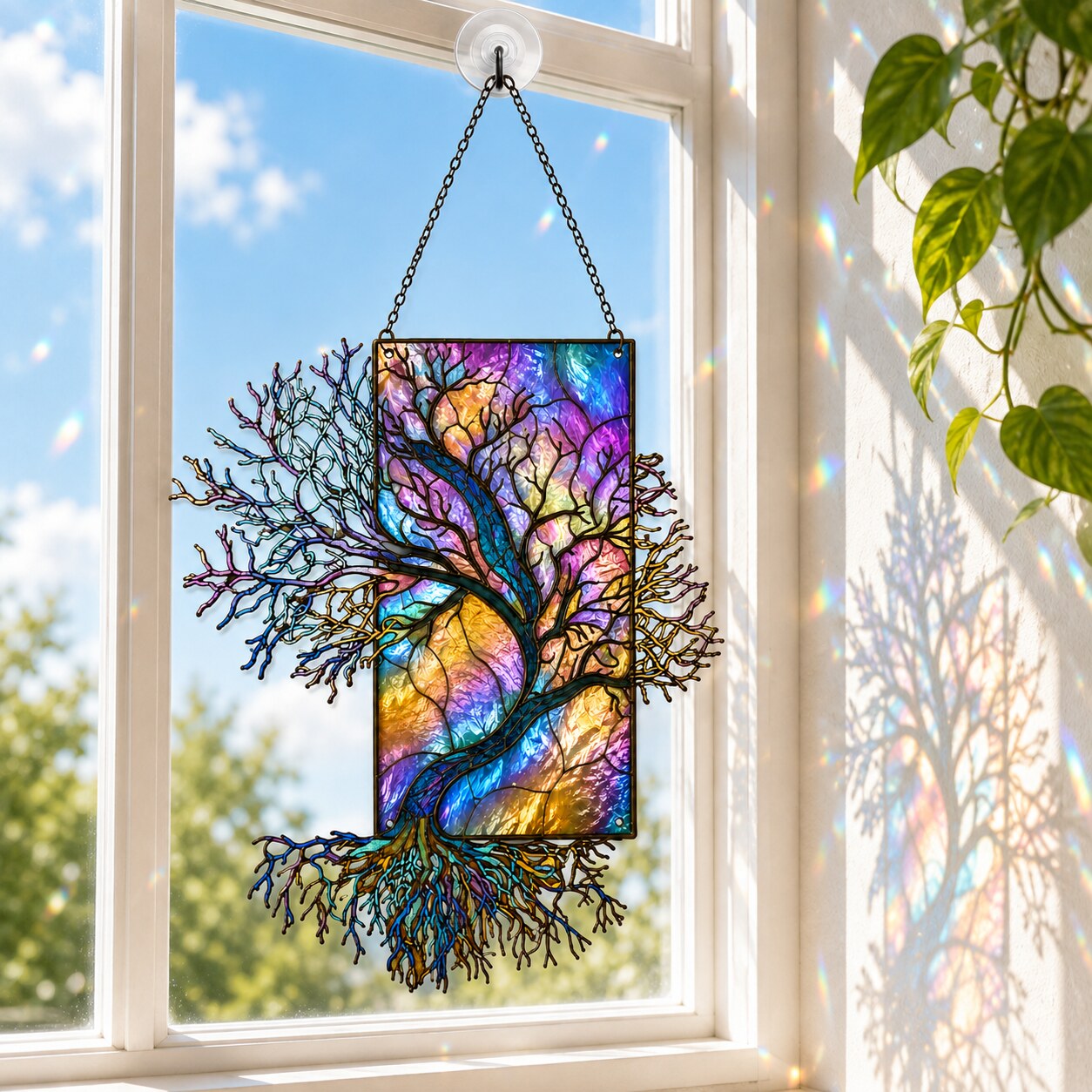 Iridescent Tree of Life Holographic Acrylic Suncatcher
