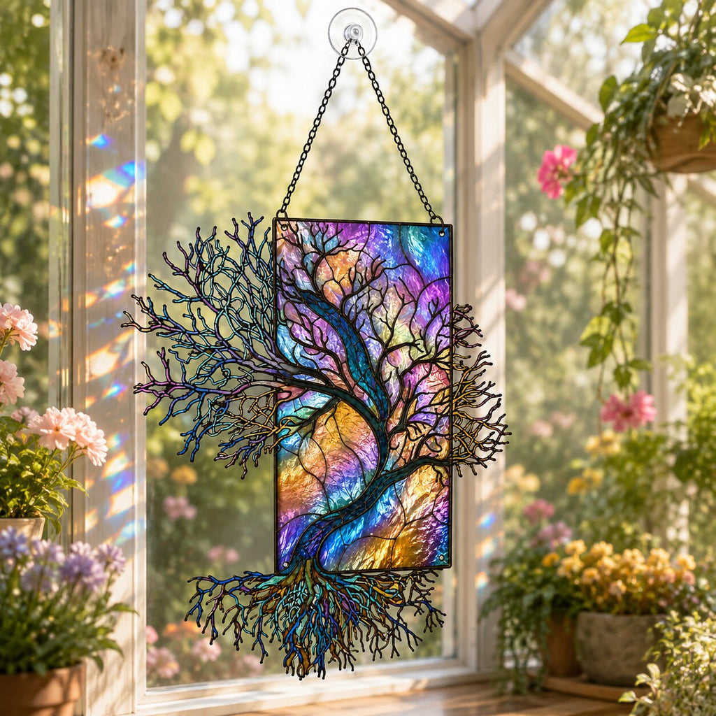 Iridescent Tree of Life Holographic Acrylic Suncatcher