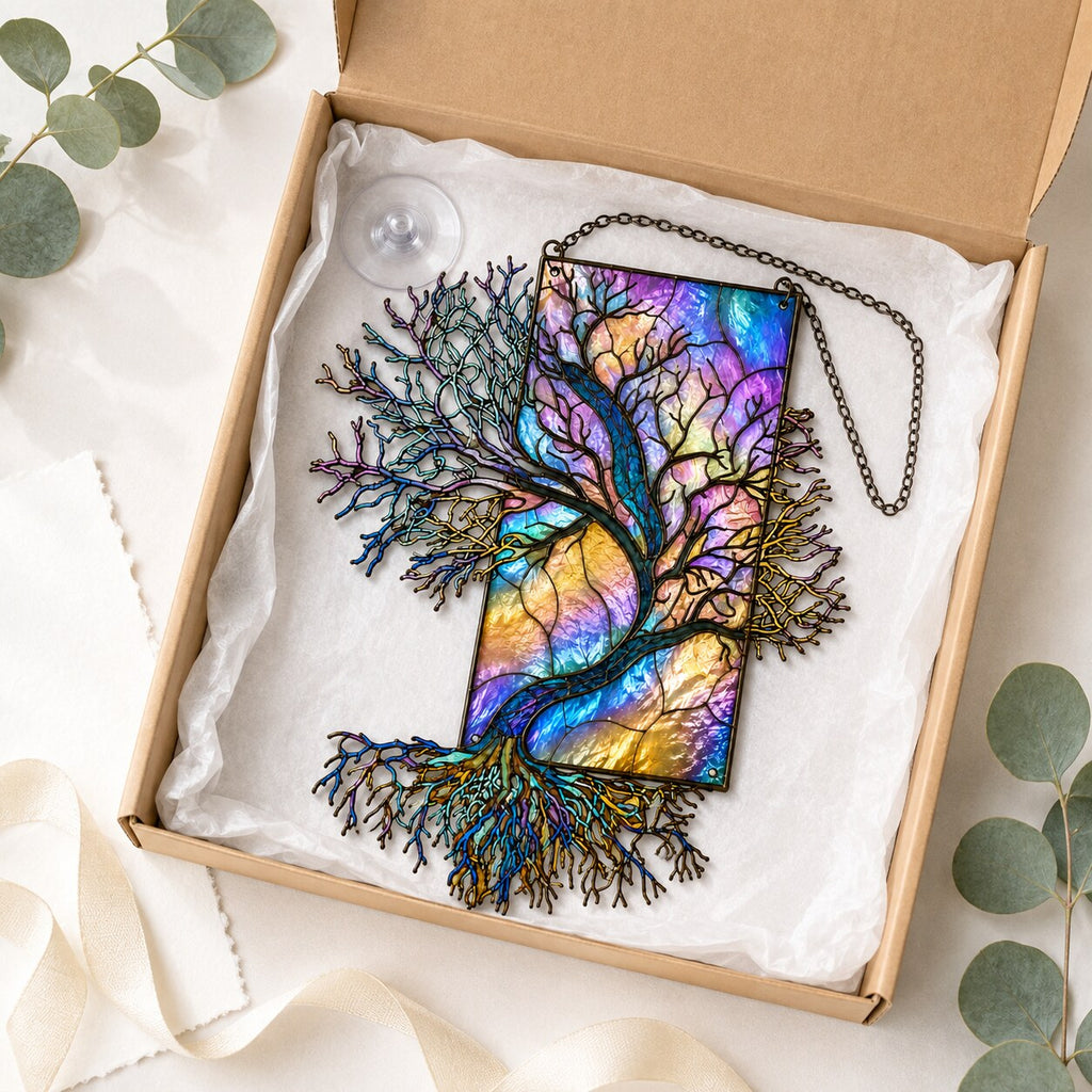 Iridescent Tree of Life Holographic Acrylic Suncatcher