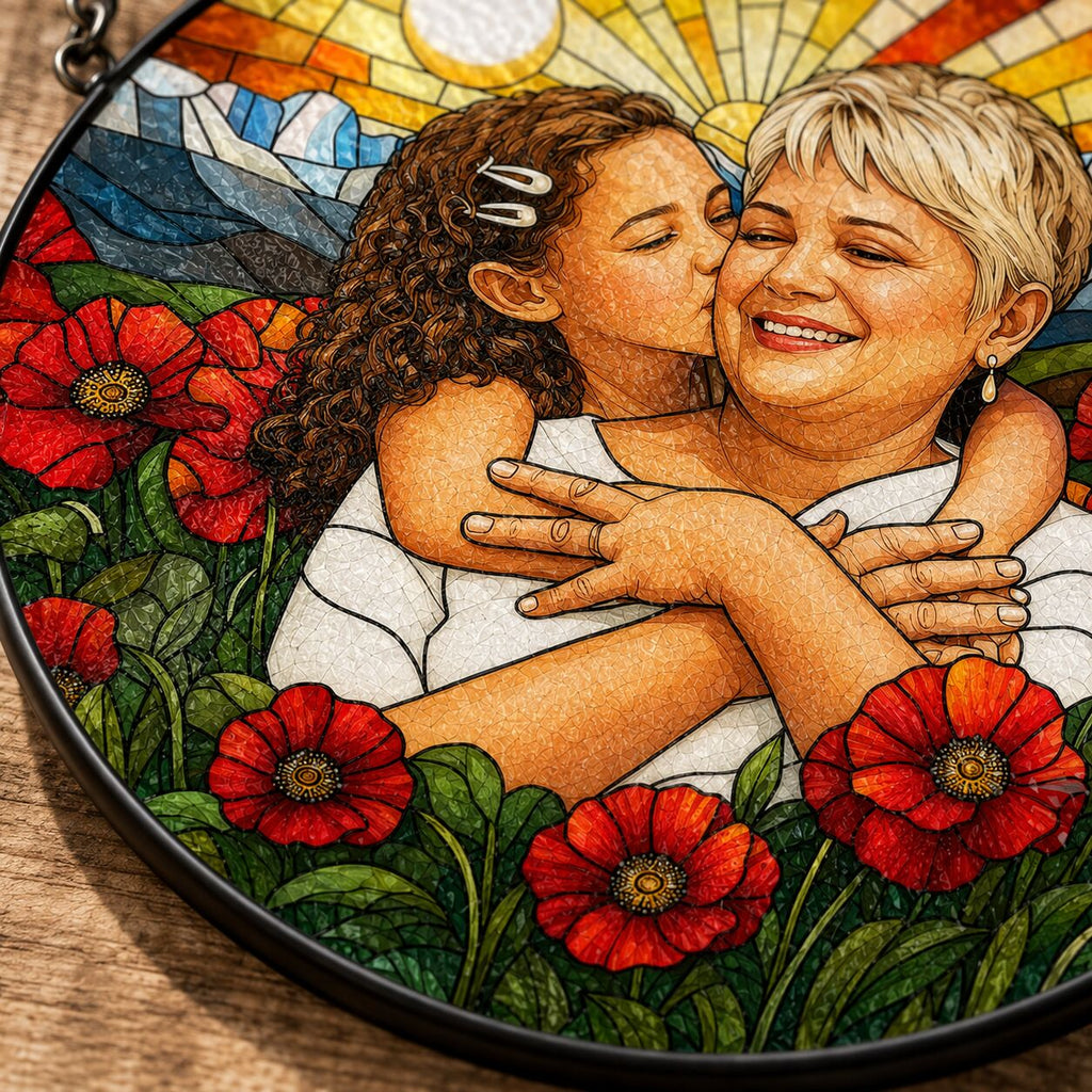 Personalized Poppy Sunrise Photo Stained Glass Suncatcher
