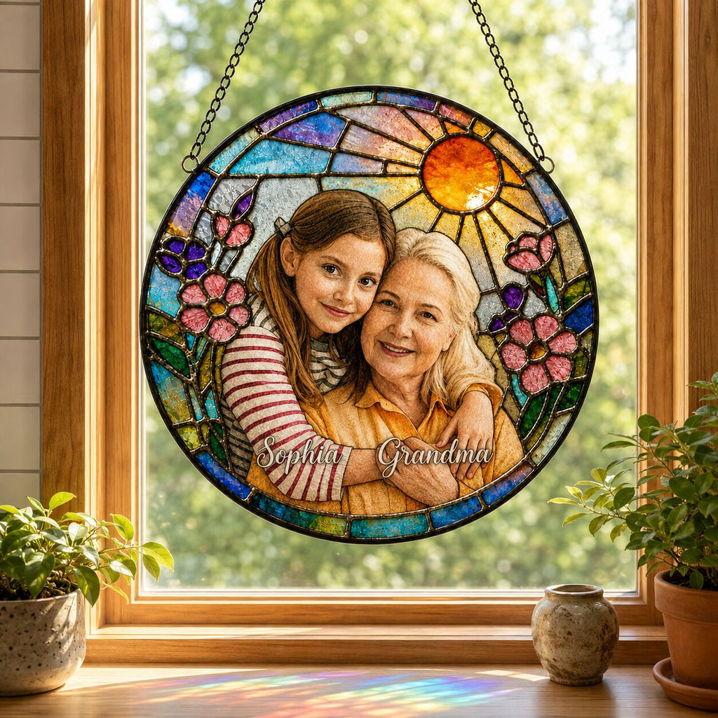 Personalized Blossom Sunrise Photo Stained Glass Suncatcher