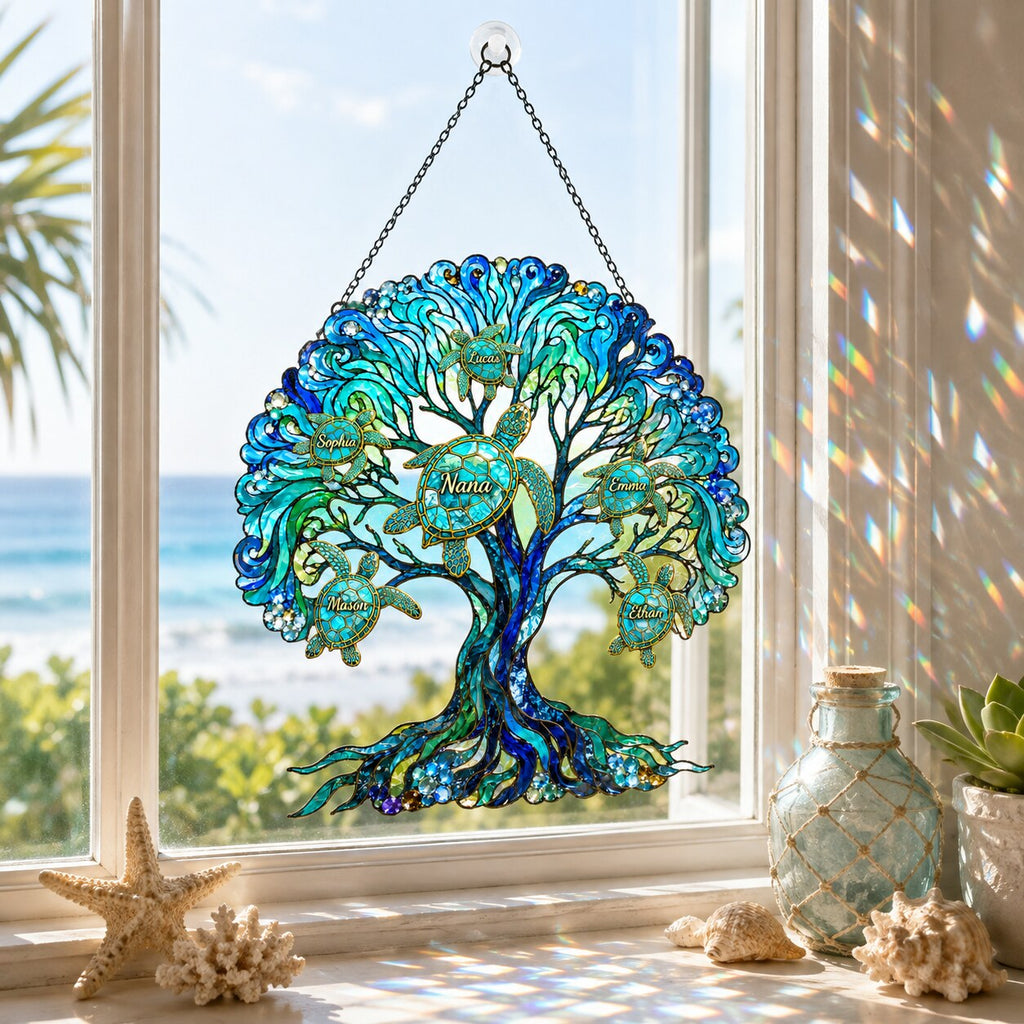 Personalized NANA Sea Turtle Tree of Life Holographic Acrylic Suncatcher