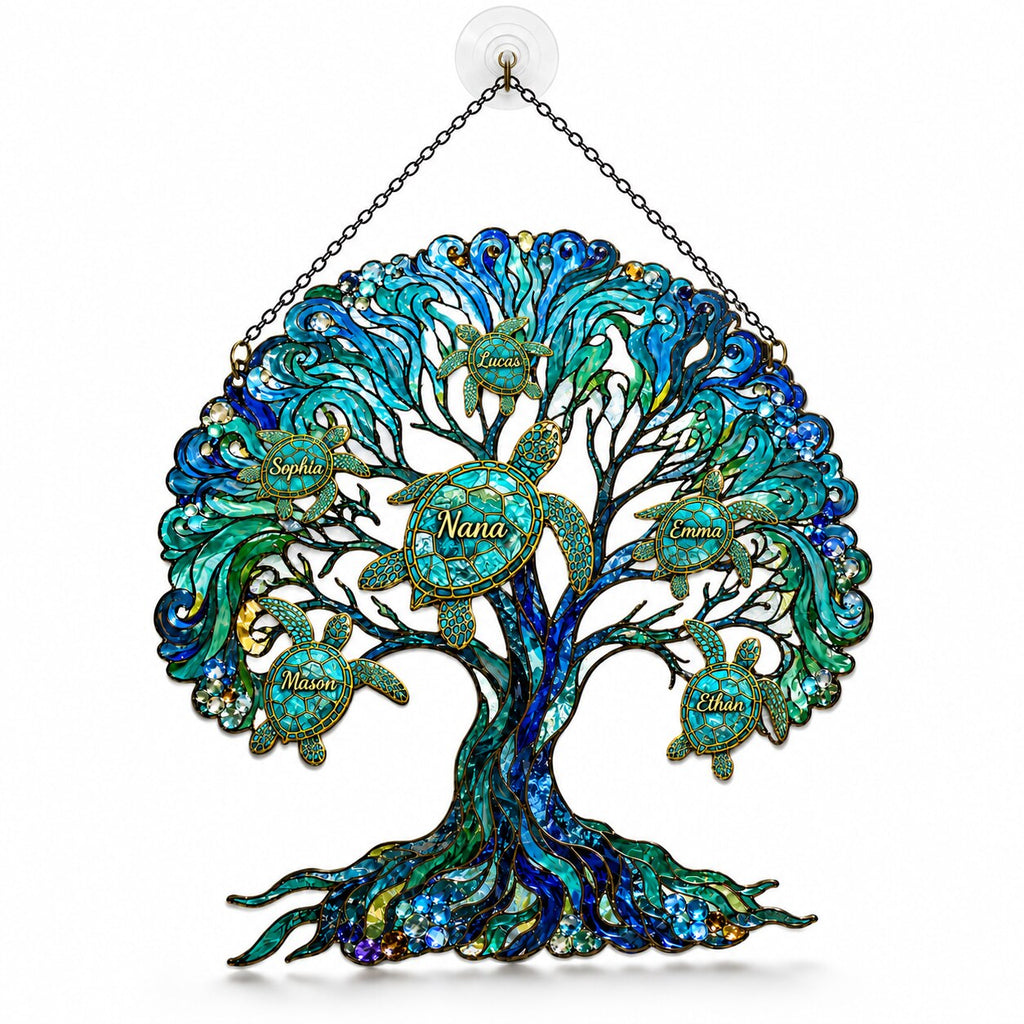 Personalized NANA Sea Turtle Tree of Life Holographic Acrylic Suncatcher