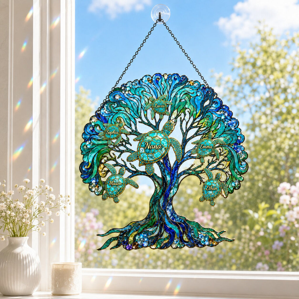 Personalized NANA Sea Turtle Tree of Life Holographic Acrylic Suncatcher