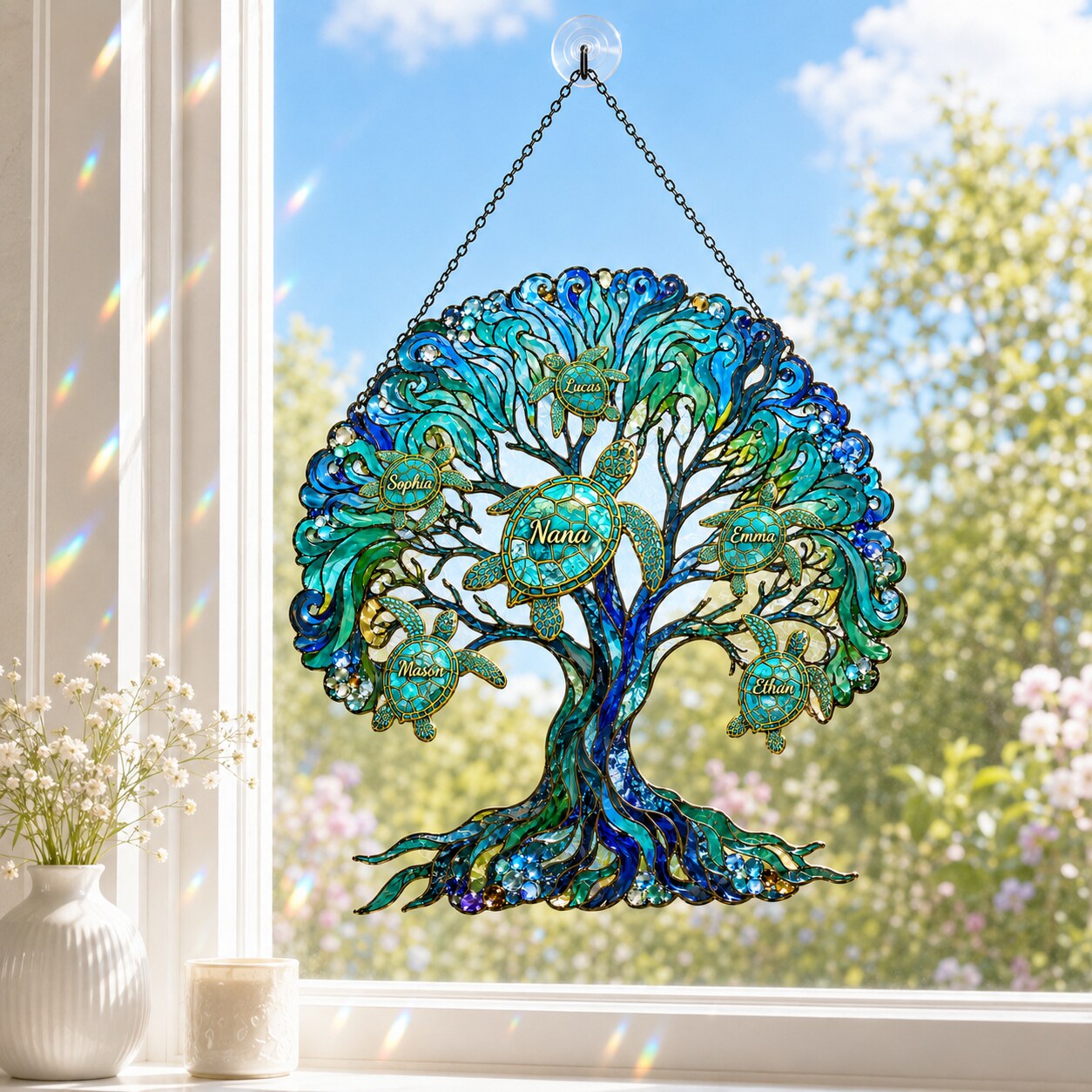 Personalized NANA Sea Turtle Tree of Life Holographic Acrylic Suncatcher