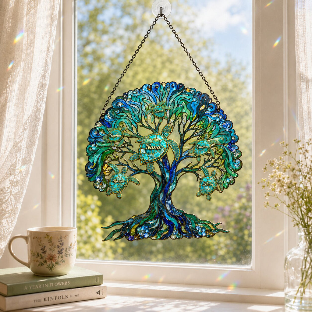 Personalized NANA Sea Turtle Tree of Life Holographic Acrylic Suncatcher