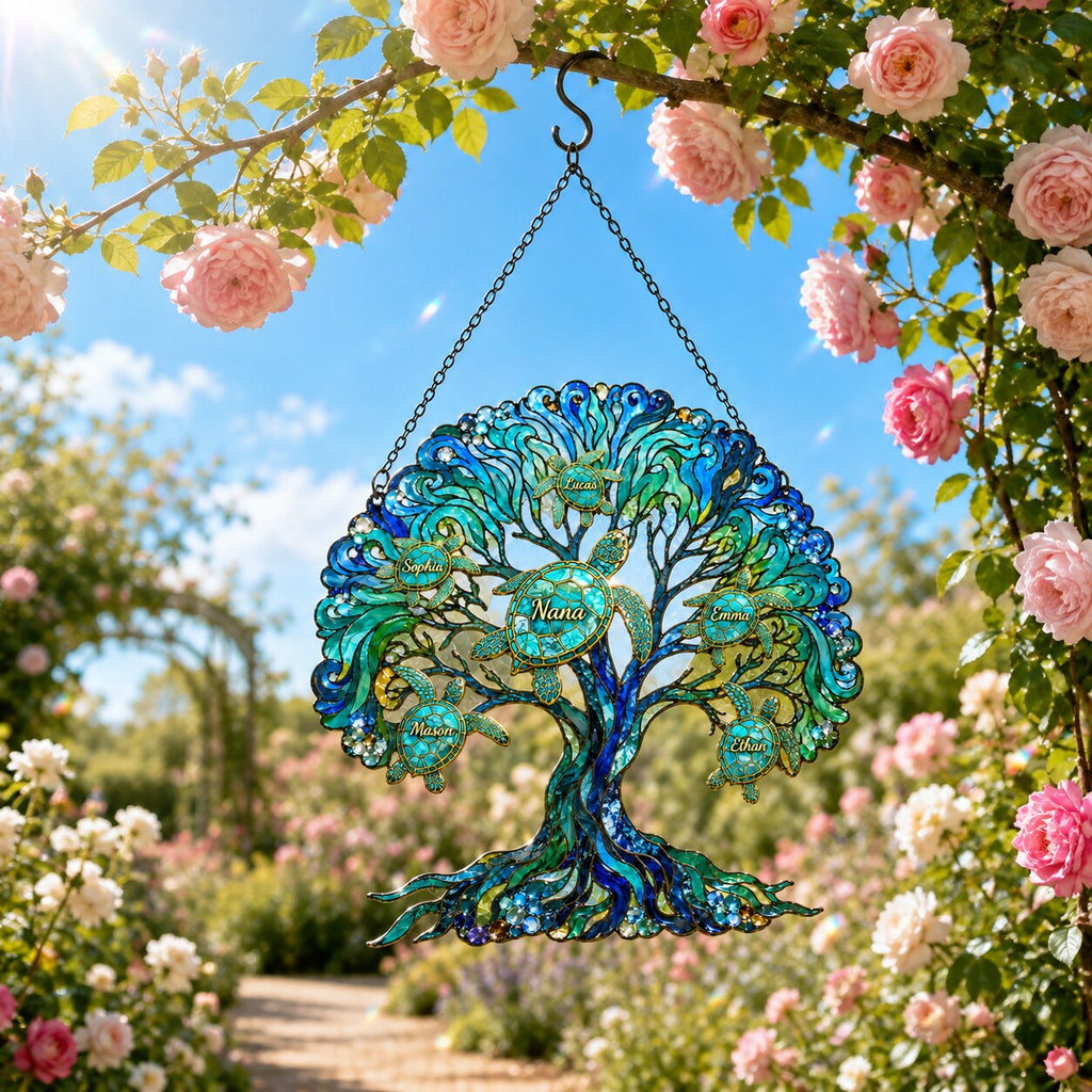 Personalized NANA Sea Turtle Tree of Life Holographic Acrylic Suncatcher