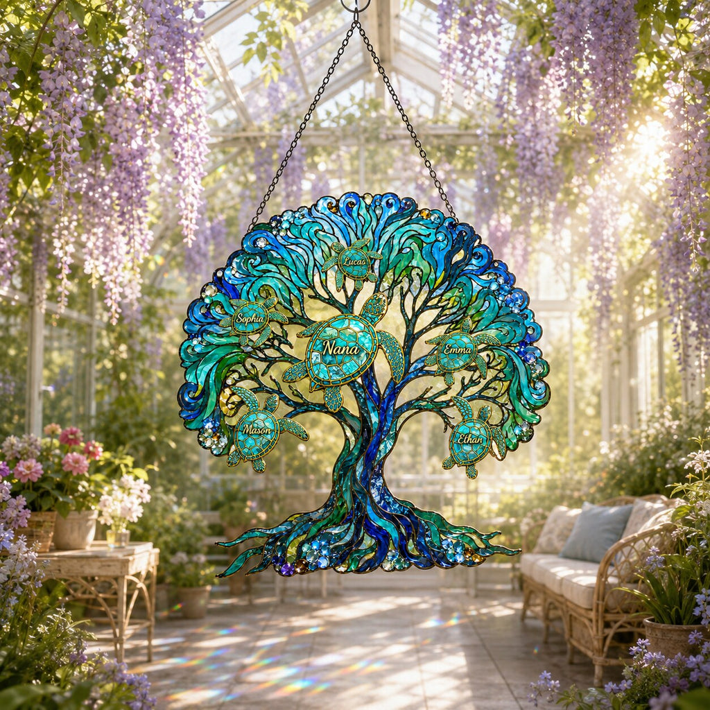 Personalized NANA Sea Turtle Tree of Life Holographic Acrylic Suncatcher