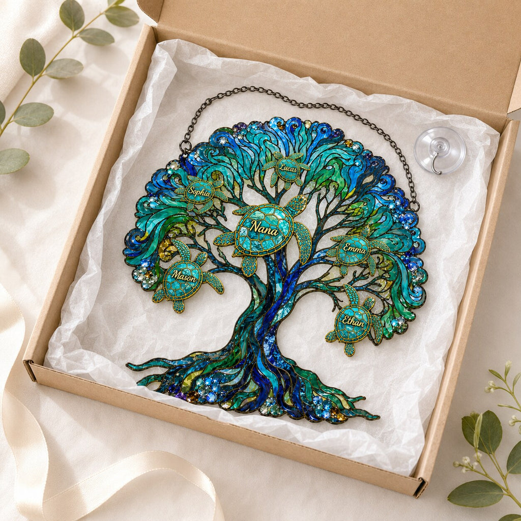 Personalized NANA Sea Turtle Tree of Life Holographic Acrylic Suncatcher