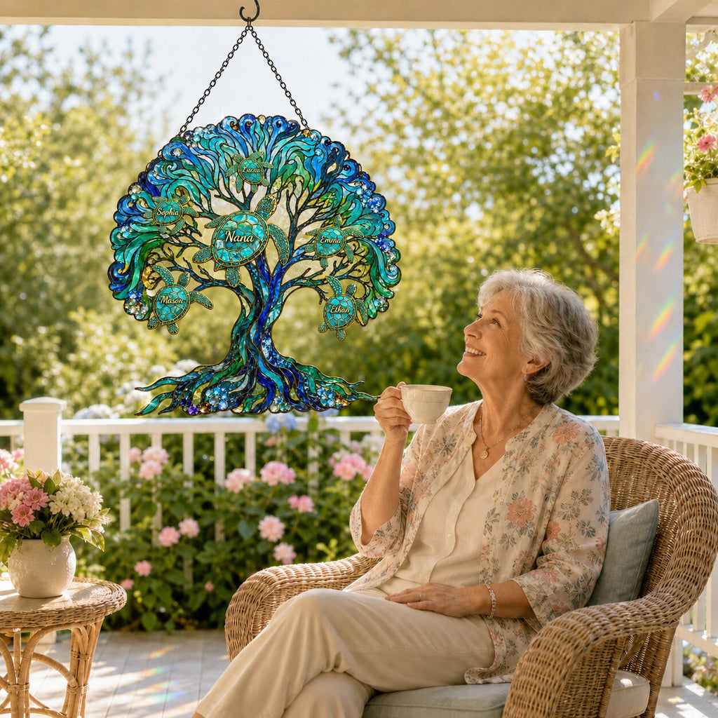 Personalized NANA Sea Turtle Tree of Life Holographic Acrylic Suncatcher