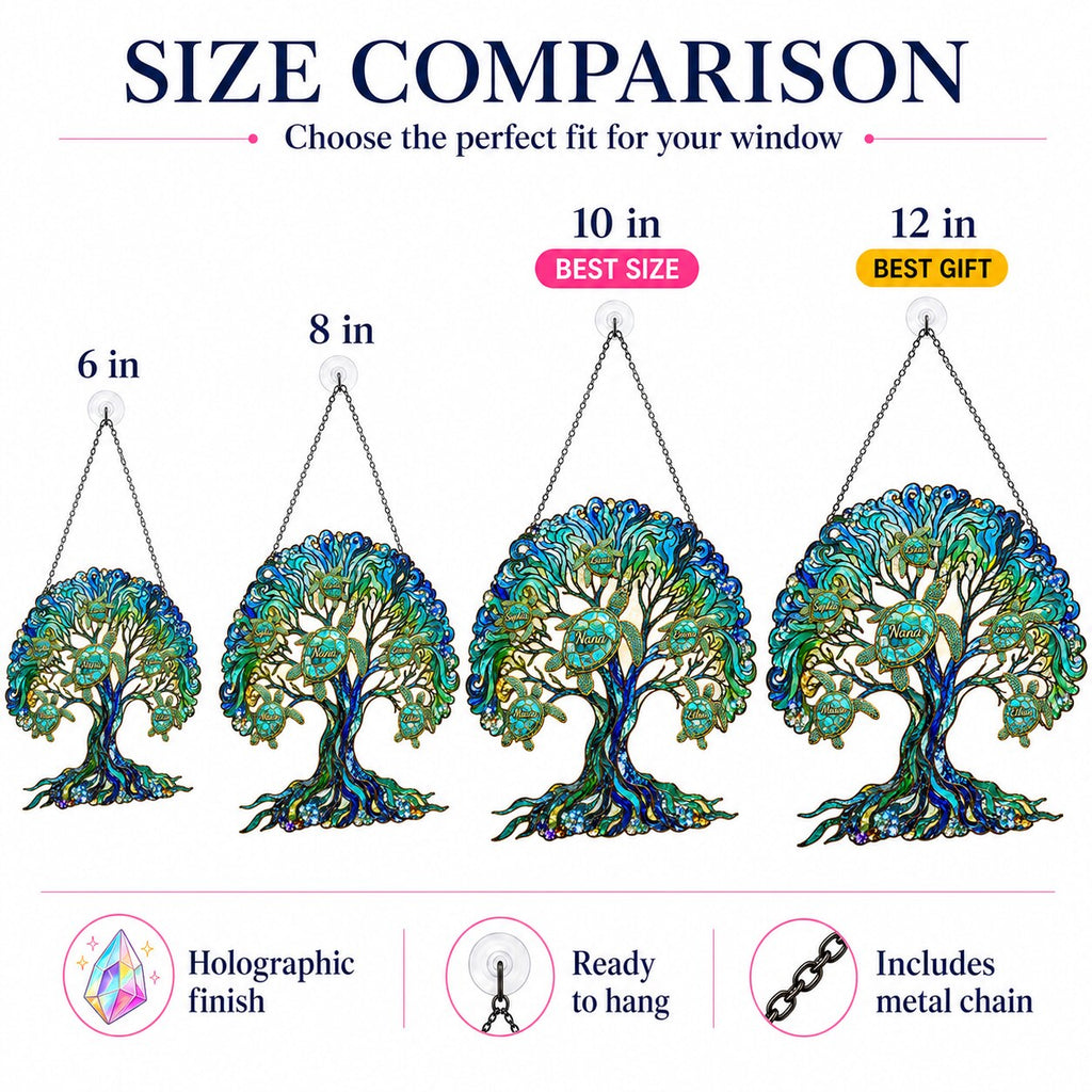 Personalized NANA Sea Turtle Tree of Life Holographic Acrylic Suncatcher