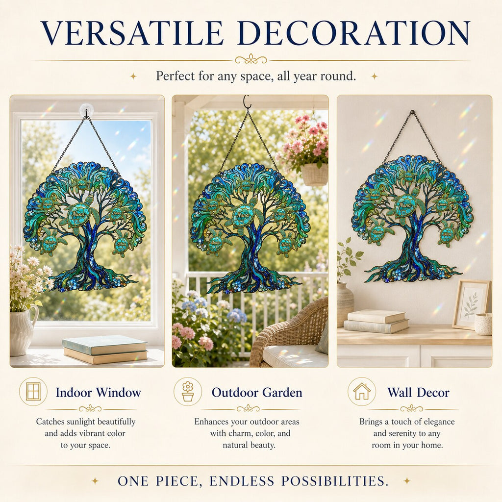 Personalized NANA Sea Turtle Tree of Life Holographic Acrylic Suncatcher