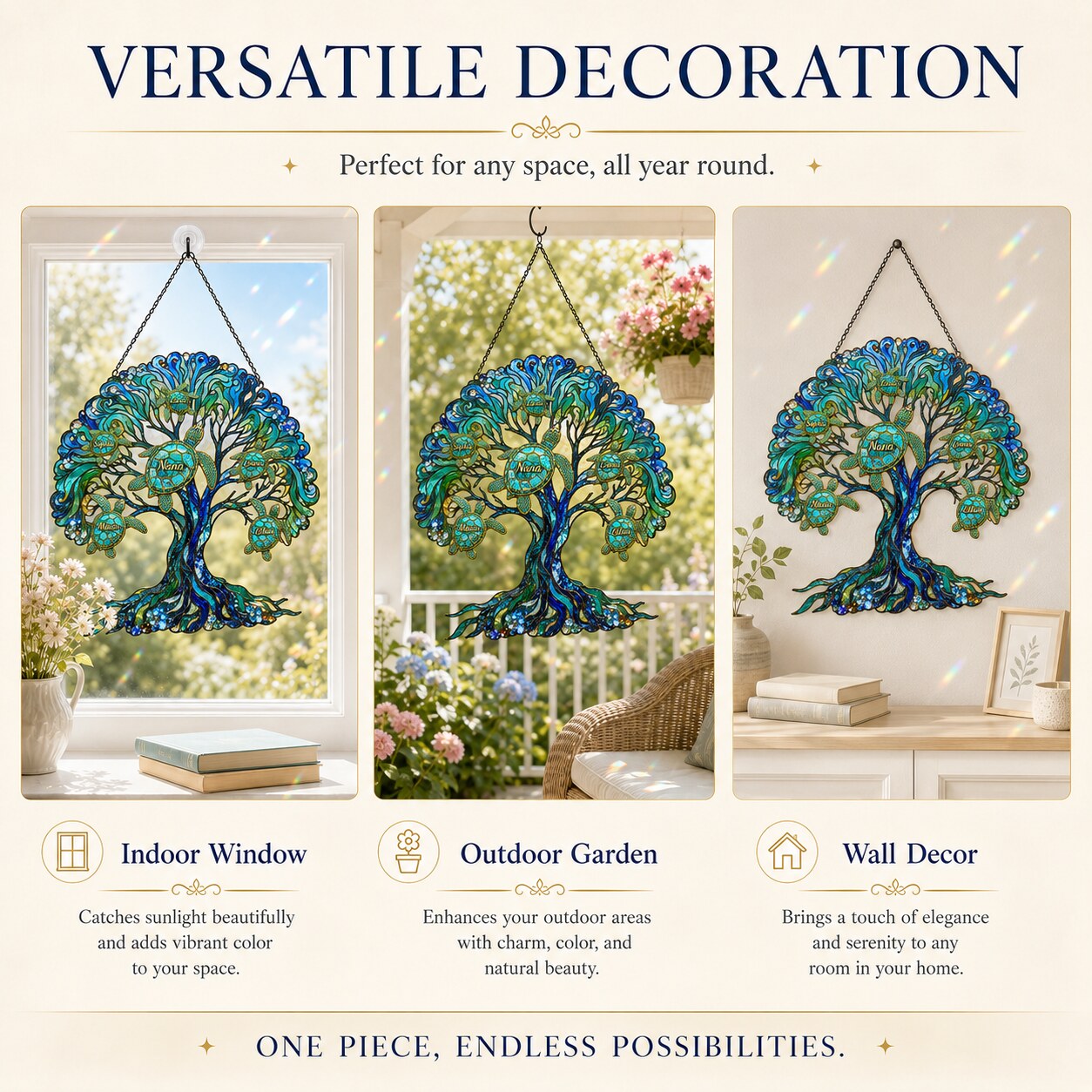 Personalized NANA Sea Turtle Tree of Life Holographic Acrylic Suncatcher