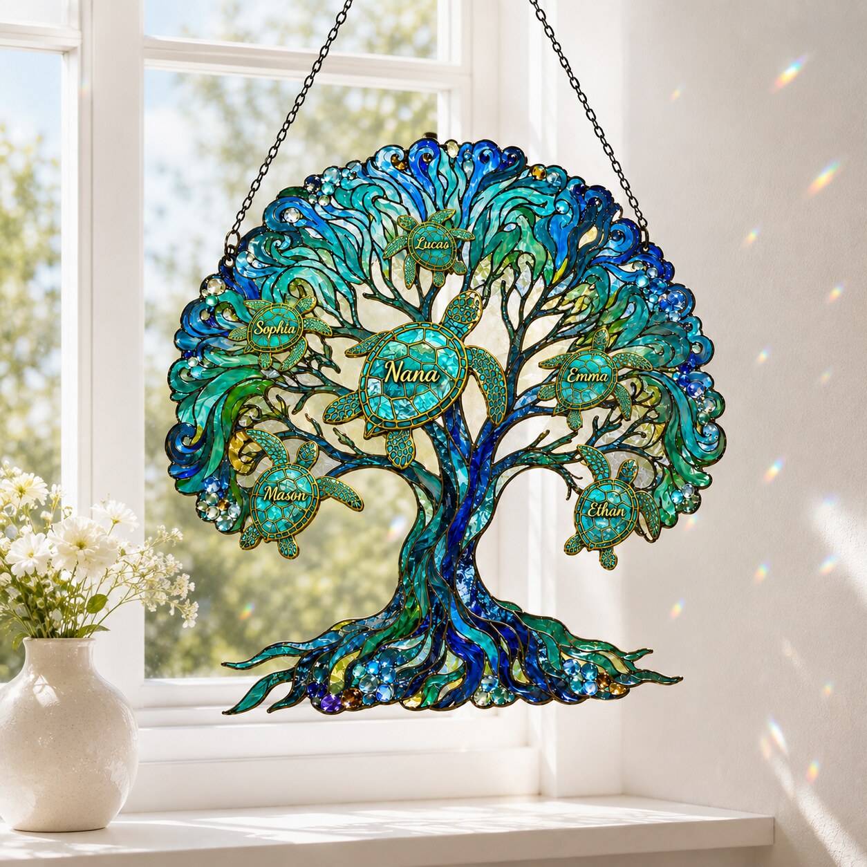 Personalized NANA Sea Turtle Tree of Life Holographic Acrylic Suncatcher