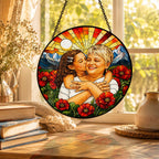 Personalized Poppy Sunrise Photo Stained Glass Suncatcher