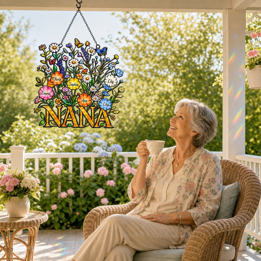 Personalized NANA Wildflower Holographic Acrylic Suncatcher