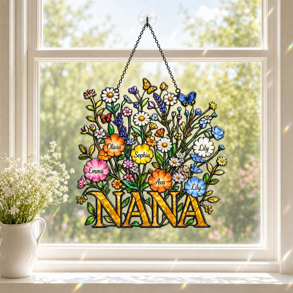 Personalized NANA Wildflower Holographic Acrylic Suncatcher