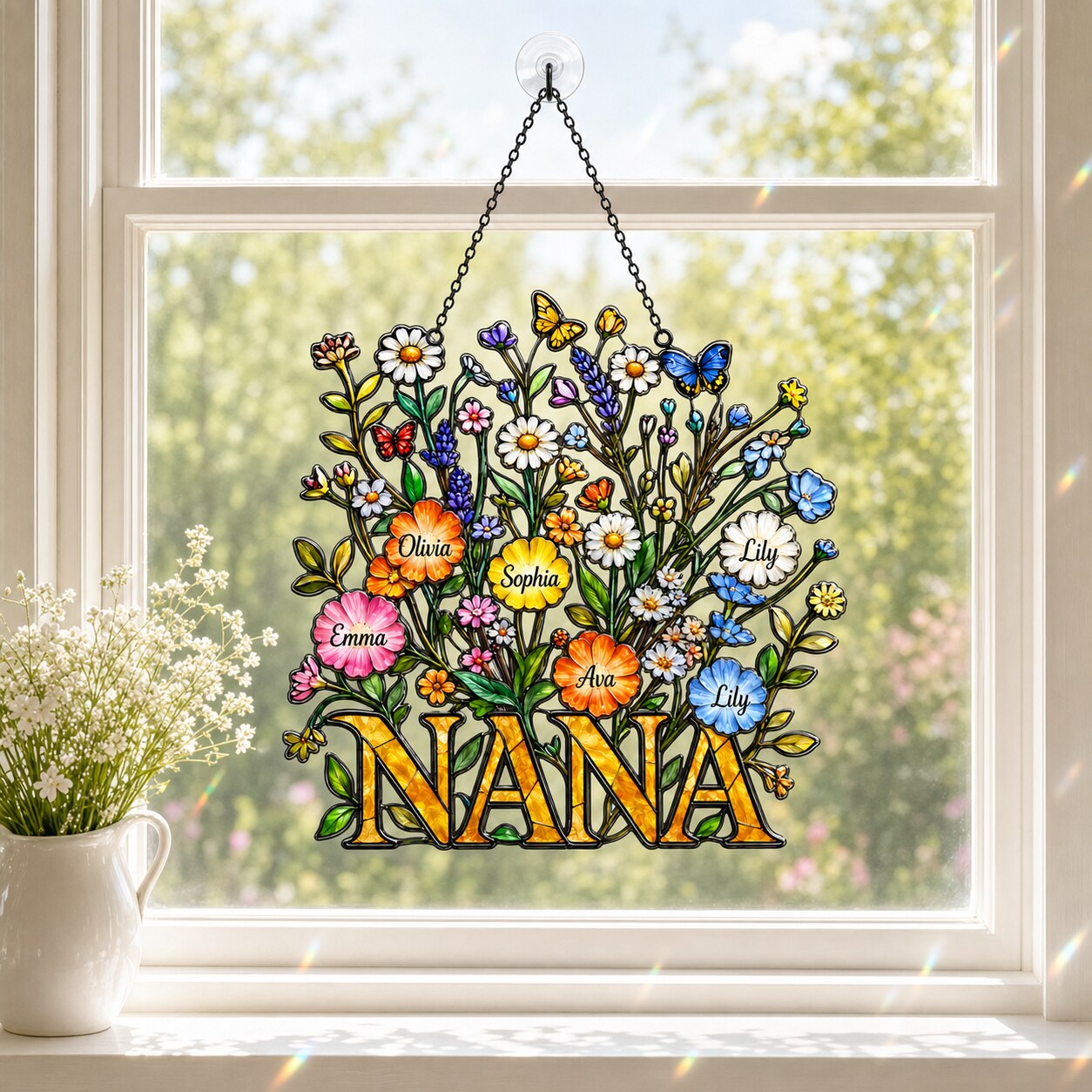 Personalized NANA Wildflower Holographic Acrylic Suncatcher