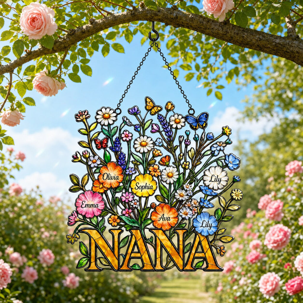Personalized NANA Wildflower Holographic Acrylic Suncatcher