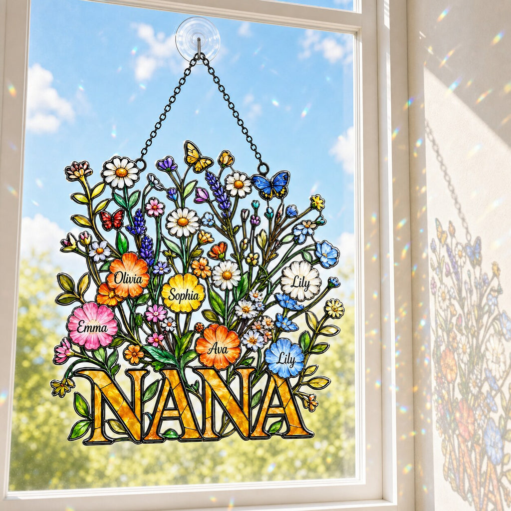 Personalized NANA Wildflower Holographic Acrylic Suncatcher