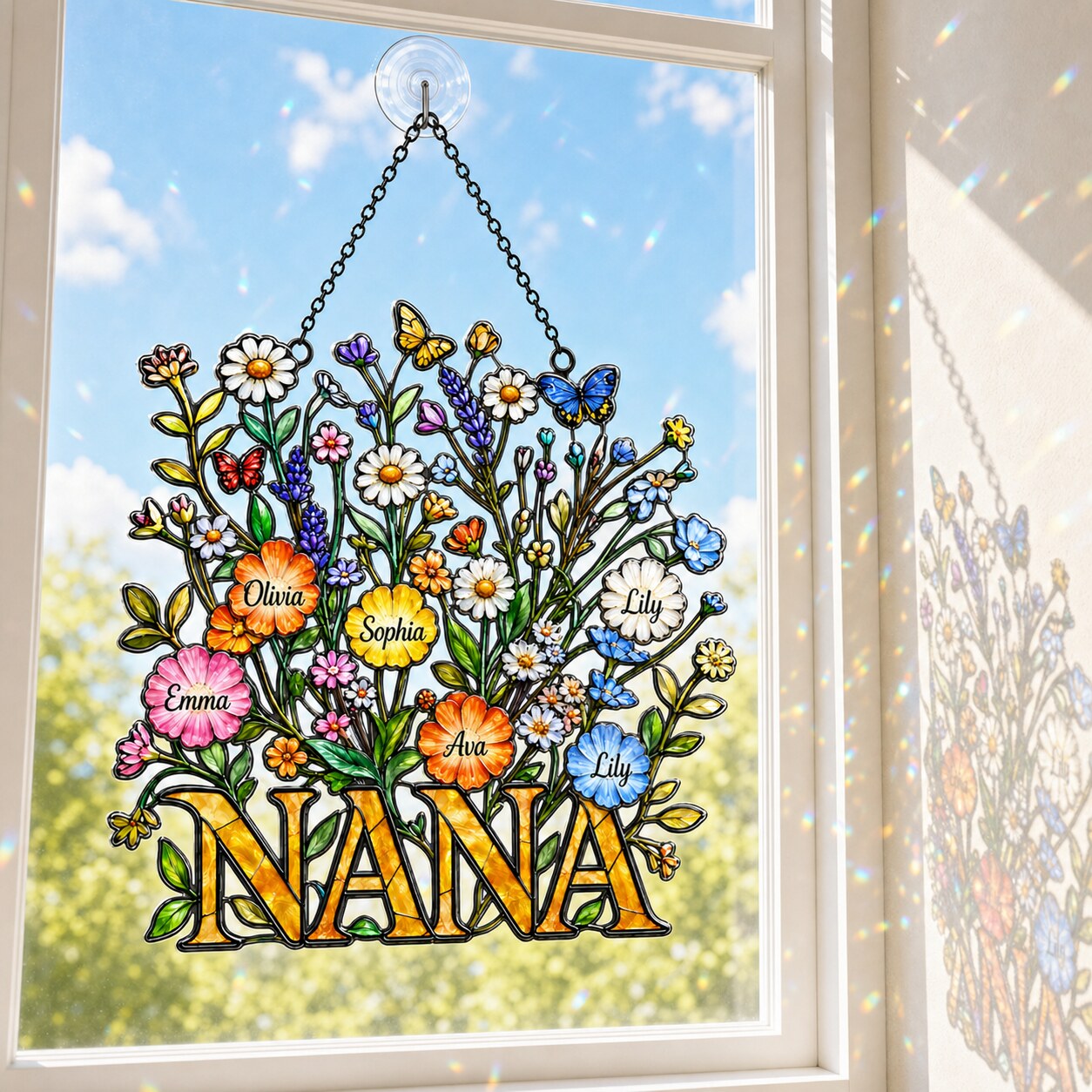 Personalized NANA Wildflower Holographic Acrylic Suncatcher
