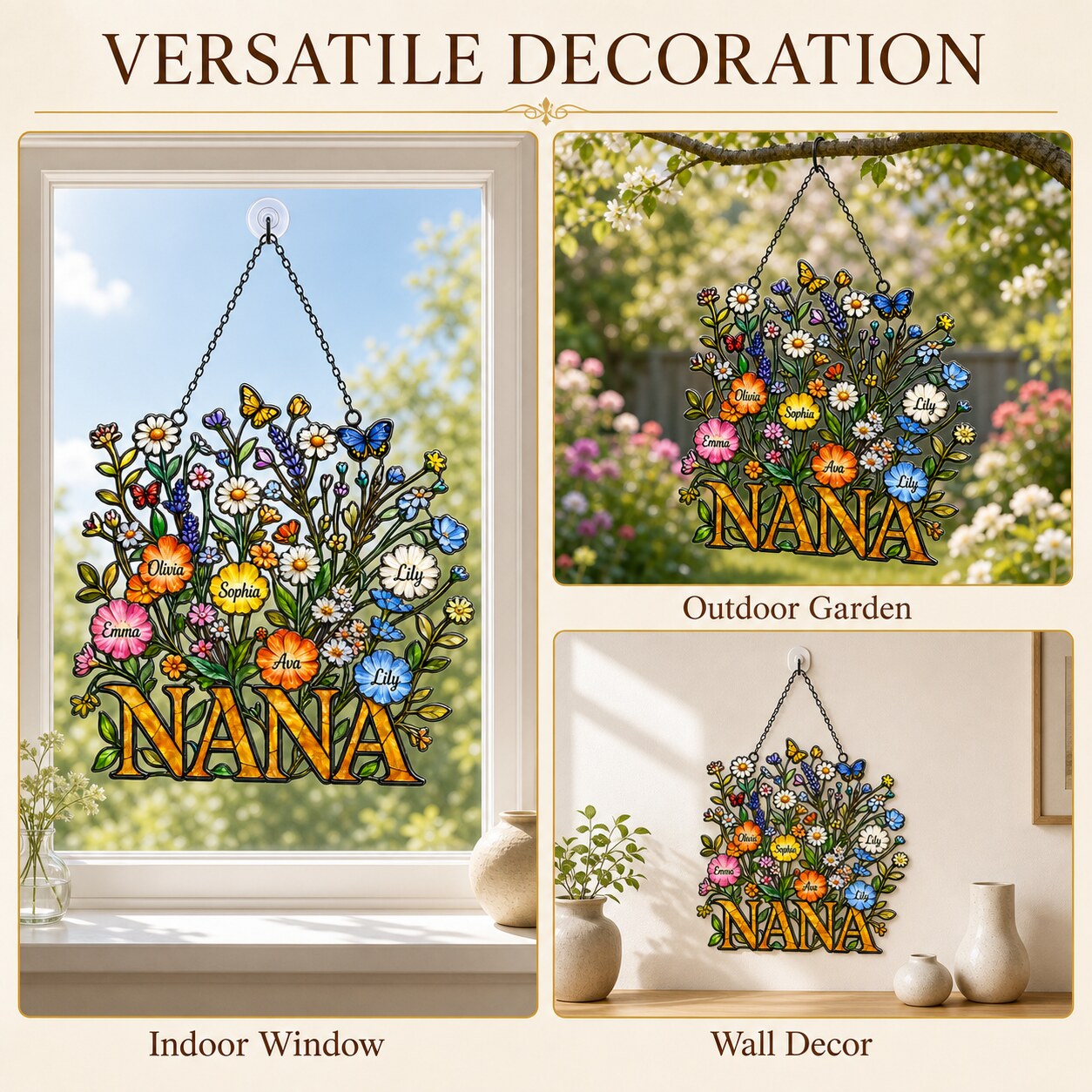 Personalized NANA Wildflower Holographic Acrylic Suncatcher