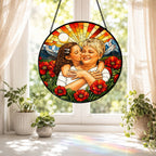 Personalized Poppy Sunrise Photo Stained Glass Suncatcher