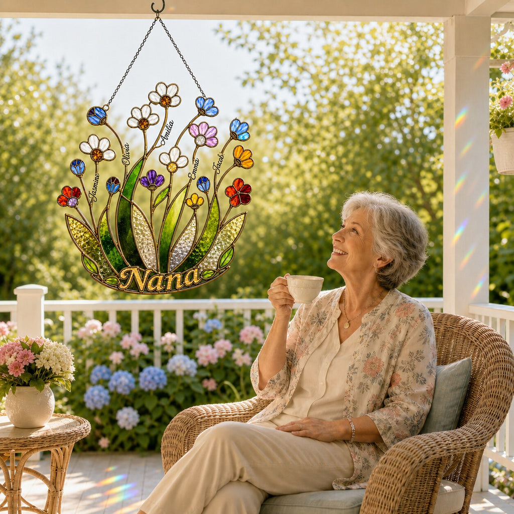 Personalized NANA Jewel Flower Holographic Acrylic Suncatcher
