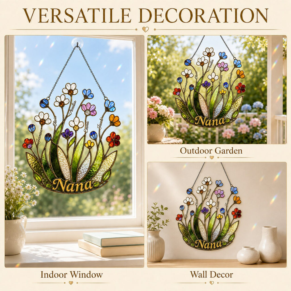 Personalized NANA Jewel Flower Holographic Acrylic Suncatcher