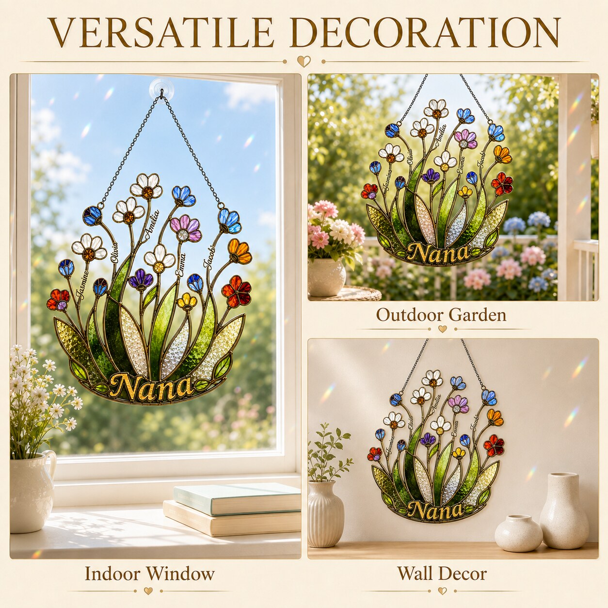 Personalized NANA Jewel Flower Holographic Acrylic Suncatcher