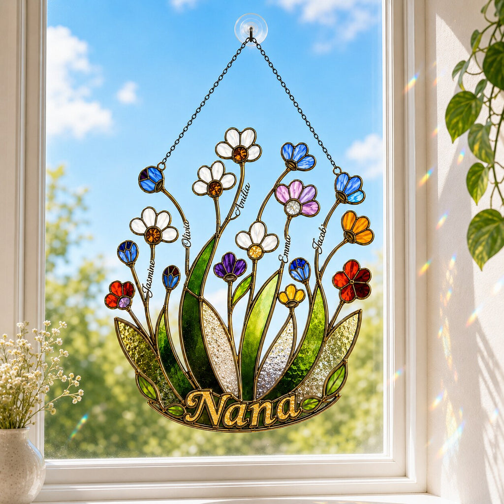Personalized NANA Jewel Flower Holographic Acrylic Suncatcher