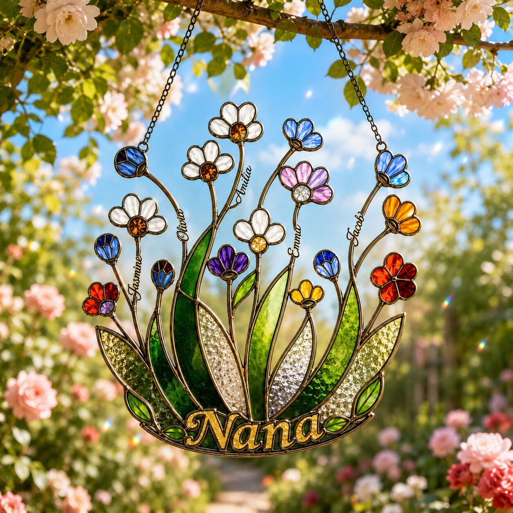 Personalized NANA Jewel Flower Holographic Acrylic Suncatcher