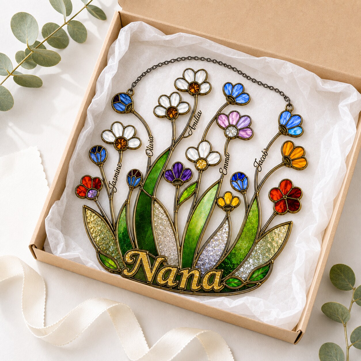 Personalized NANA Jewel Flower Holographic Acrylic Suncatcher