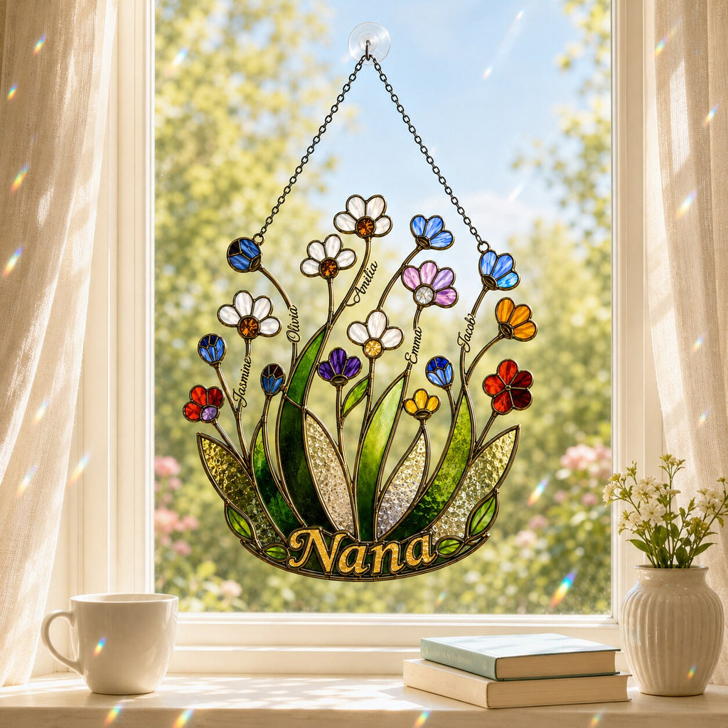 Personalized NANA Jewel Flower Holographic Acrylic Suncatcher