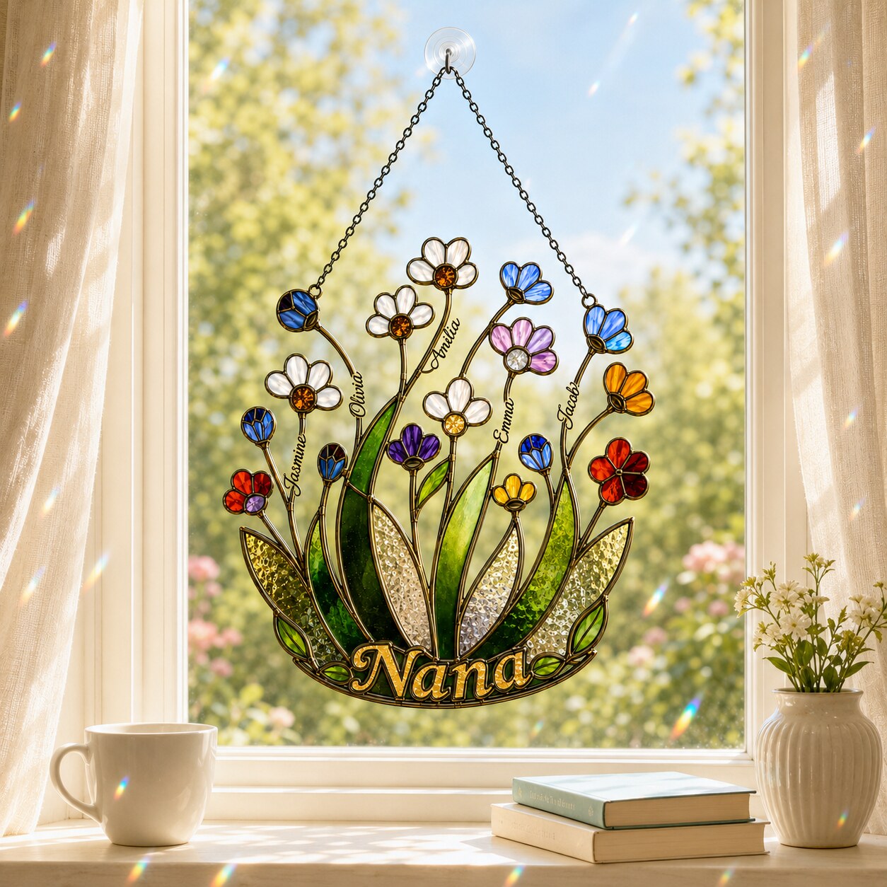 Personalized NANA Jewel Flower Holographic Acrylic Suncatcher
