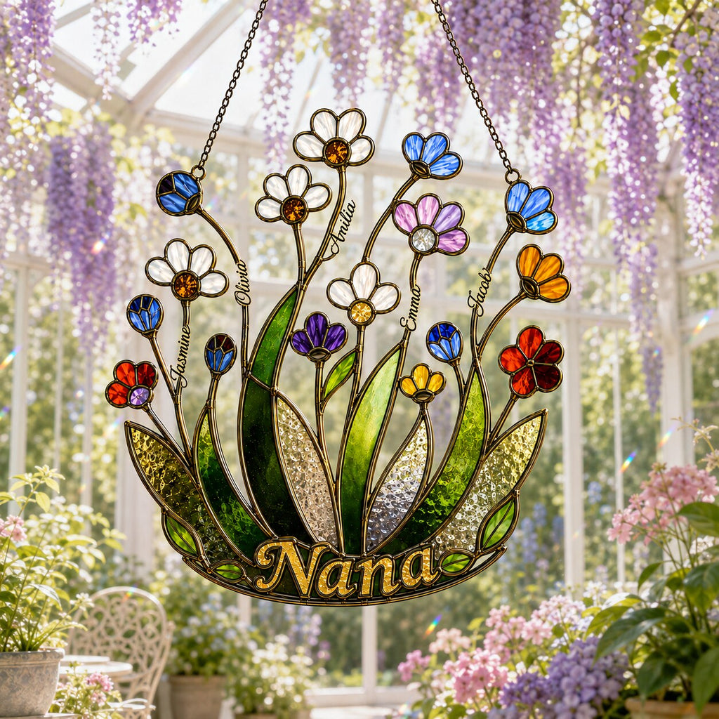 Personalized NANA Jewel Flower Holographic Acrylic Suncatcher